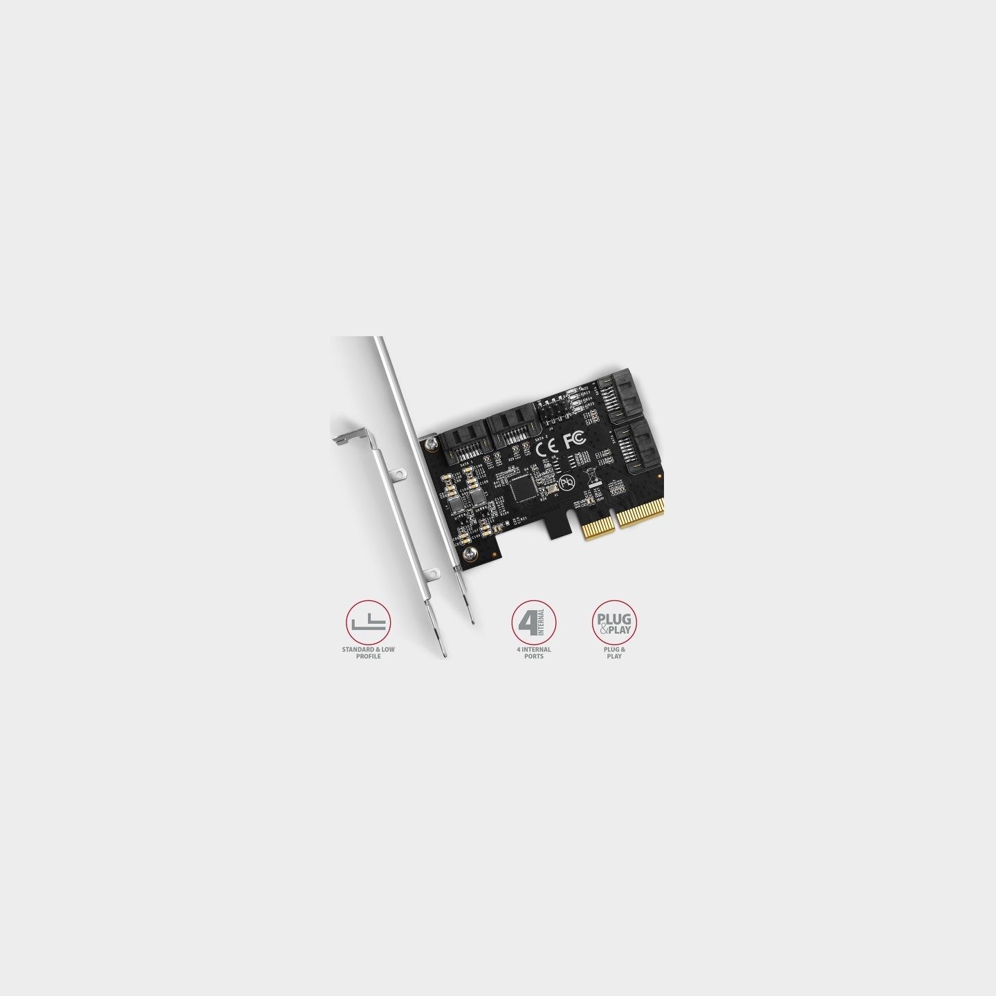 Axagon Four-channel SATA III PCI-Express controller with four internal SATA ports. Standard & Low profile.