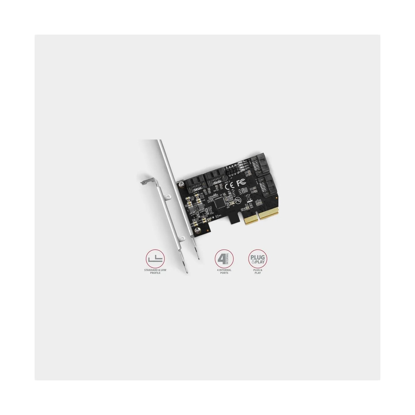 Axagon Four-channel SATA III PCI-Express controller with four internal SATA ports. Standard & Low profile.