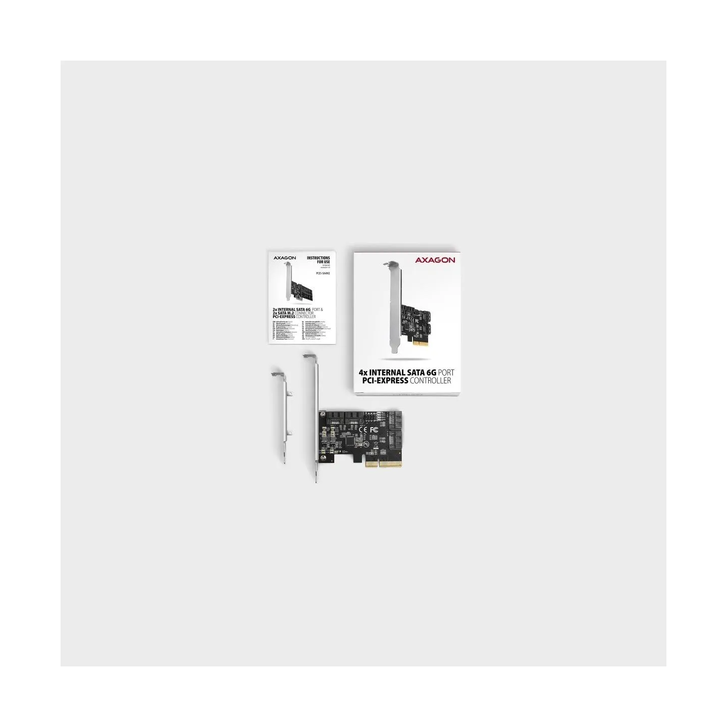 Axagon Four-channel SATA III PCI-Express controller with four internal SATA ports. Standard & Low profile.