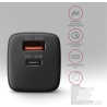 Axagon Sil wallcharger 2x port (USB-A + USB-C), PD3.0/QC4+/PPS/AFC/Apple. 30W total power.