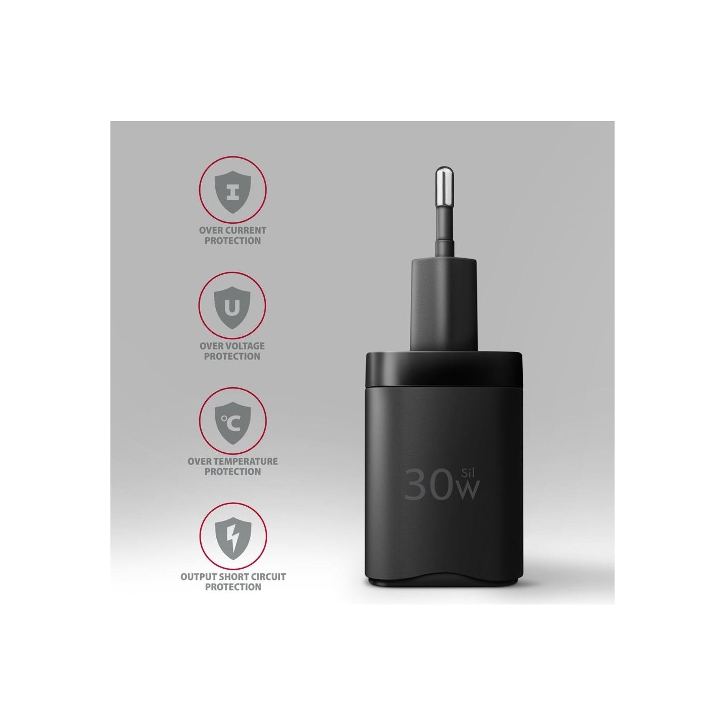 Axagon Sil wallcharger 2x port (USB-A + USB-C), PD3.0/QC4+/PPS/AFC/Apple. 30W total power.