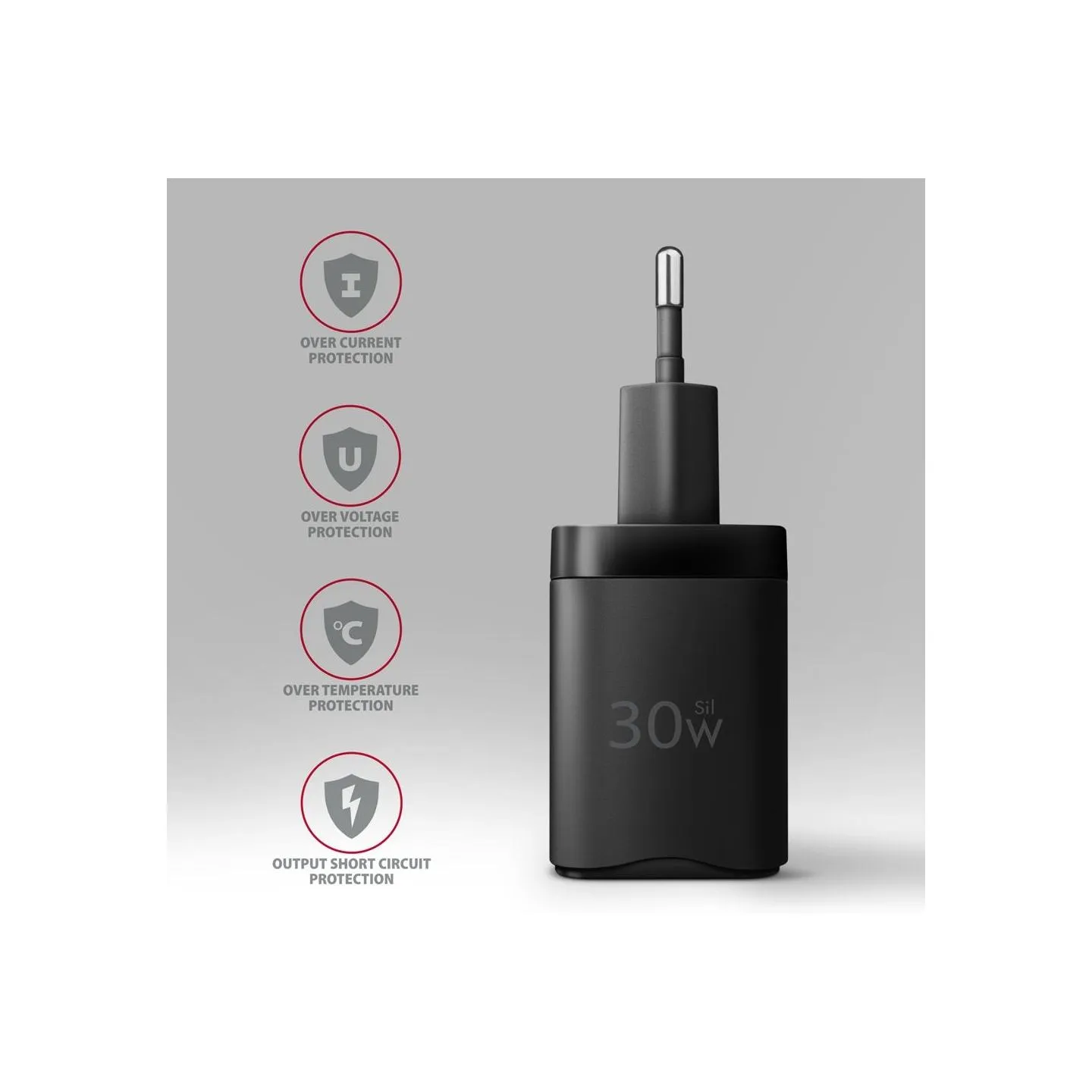 Axagon Sil wallcharger 2x port (USB-A + USB-C), PD3.0/QC4+/PPS/AFC/Apple. 30W total power.