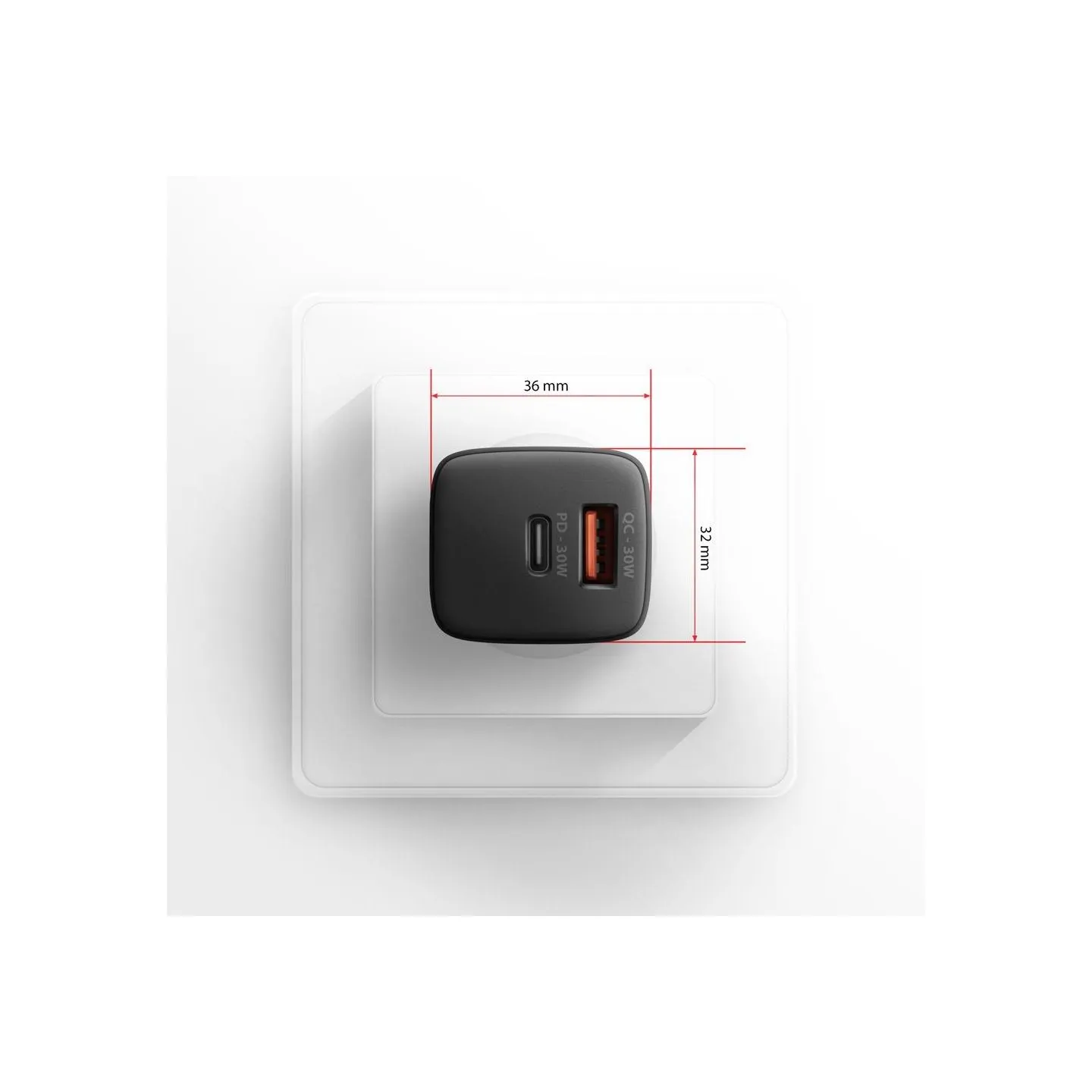 Axagon Sil wallcharger 2x port (USB-A + USB-C), PD3.0/QC4+/PPS/AFC/Apple. 30W total power.