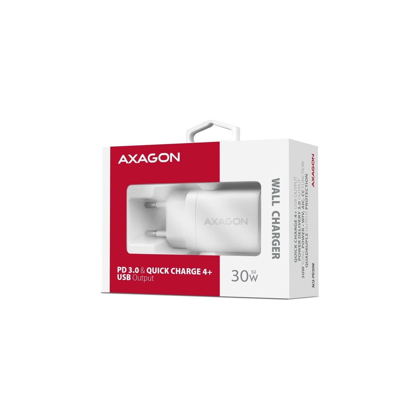 Axagon ACU-PD30W wall charger 1x QC3.0/AFC/FCP/PD type-C, 30W, white