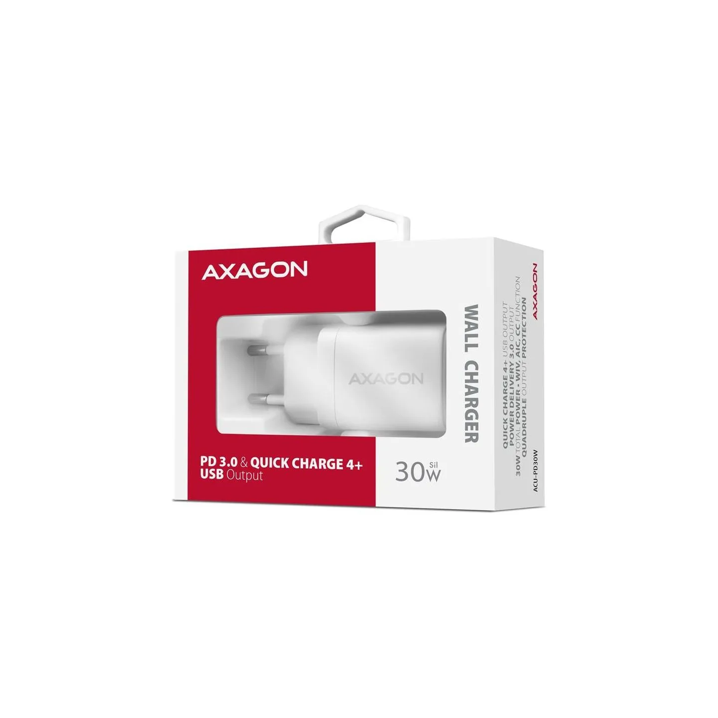Axagon ACU-PD30W wall charger 1x QC3.0/AFC/FCP/PD type-C, 30W, white