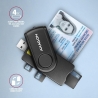 Axagon Compact travel USB-A + USB-C contact Smart / ID card and SD / microSD / SIM card reader.