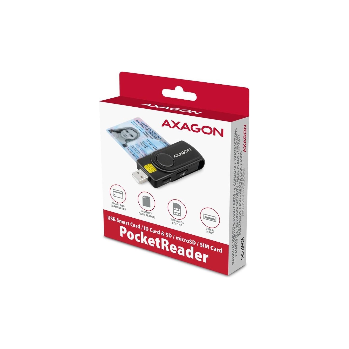 Axagon Compact travel USB-A + USB-C contact Smart / ID card and SD / microSD / SIM card reader.