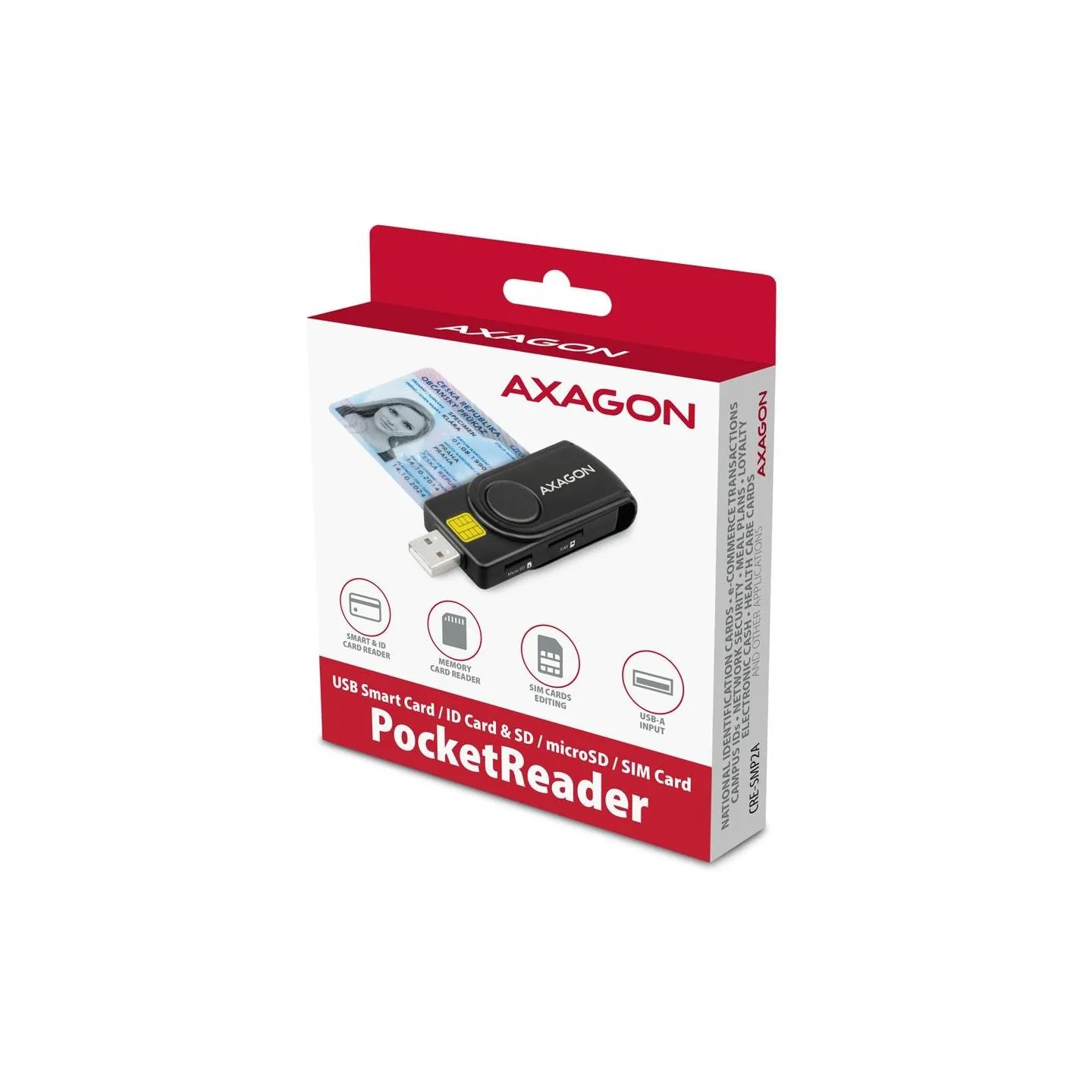 Axagon Compact travel USB-A + USB-C contact Smart / ID card and SD / microSD / SIM card reader.