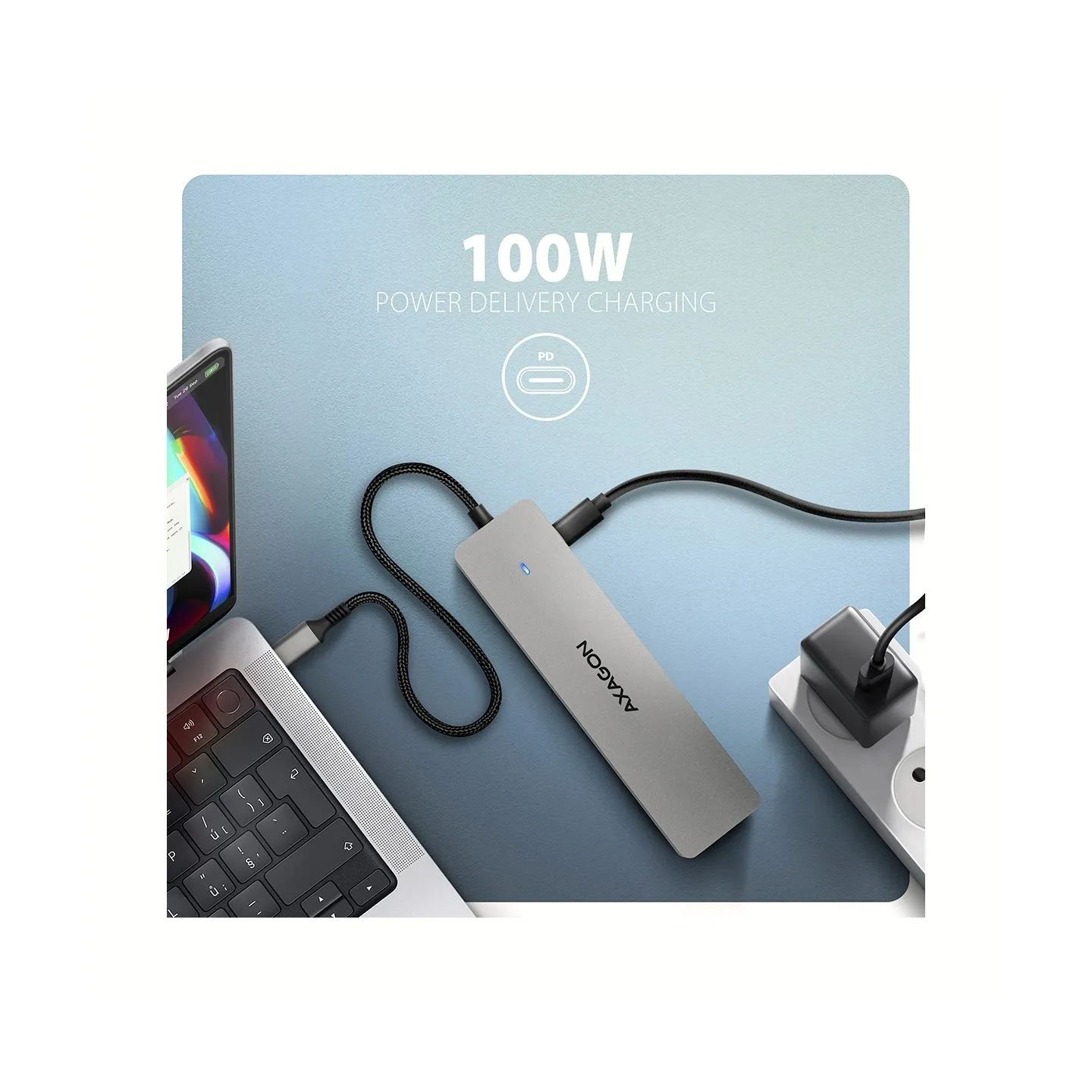 Axagon HMC-7HX2 USB-C 3.2 Gen 1 hub, 2x USB-A + 1x USB-C, 2x HDMI 4K 60Hz, GLAN, PD 100W, 15cm USB-C cable
