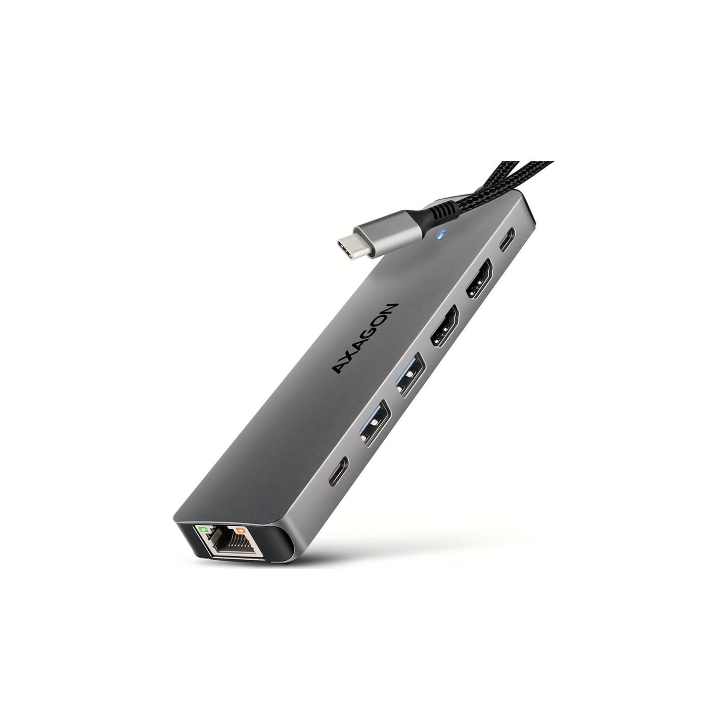 Axagon HMC-7HX2 USB hub 7in1 5Gbps 2xHDMI GLAN USB-C