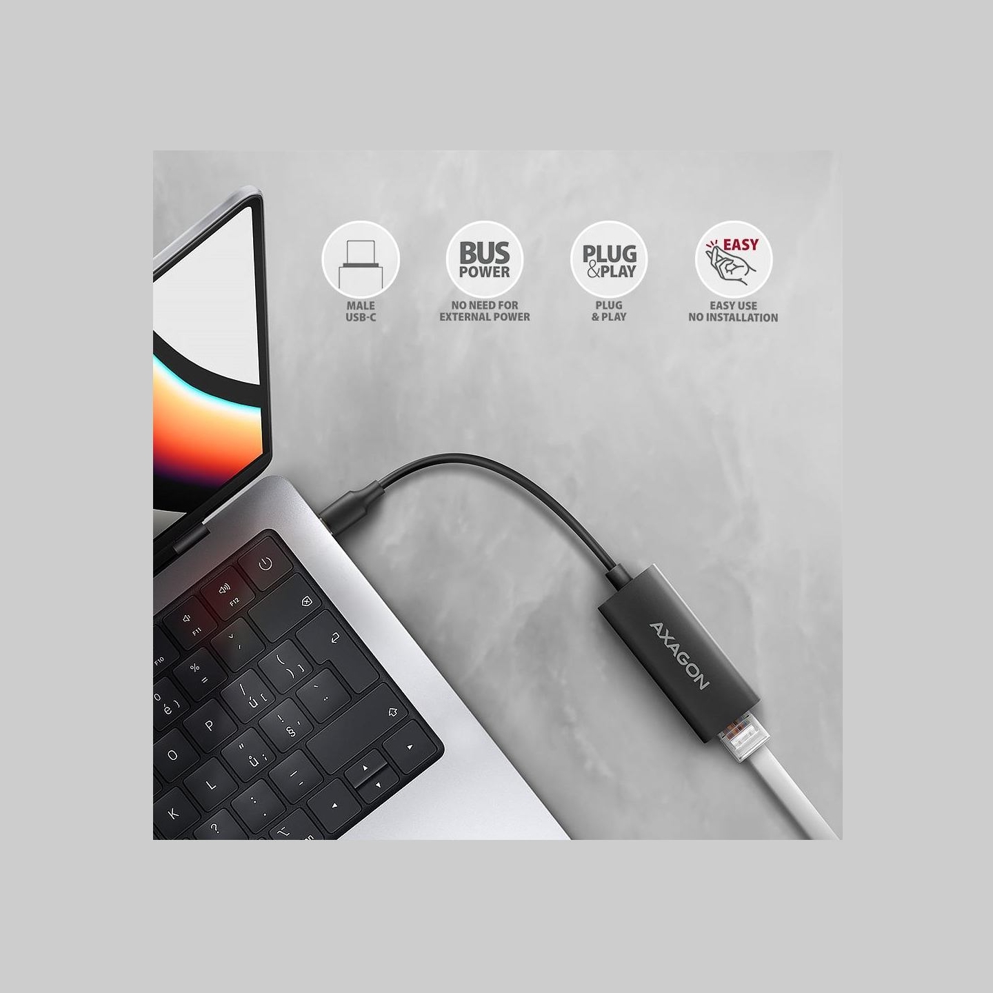 Axagon ADE-ARC USB-C 3.2 Gen 1 - Gigabit Ethernet 10/100/1000 Adapter