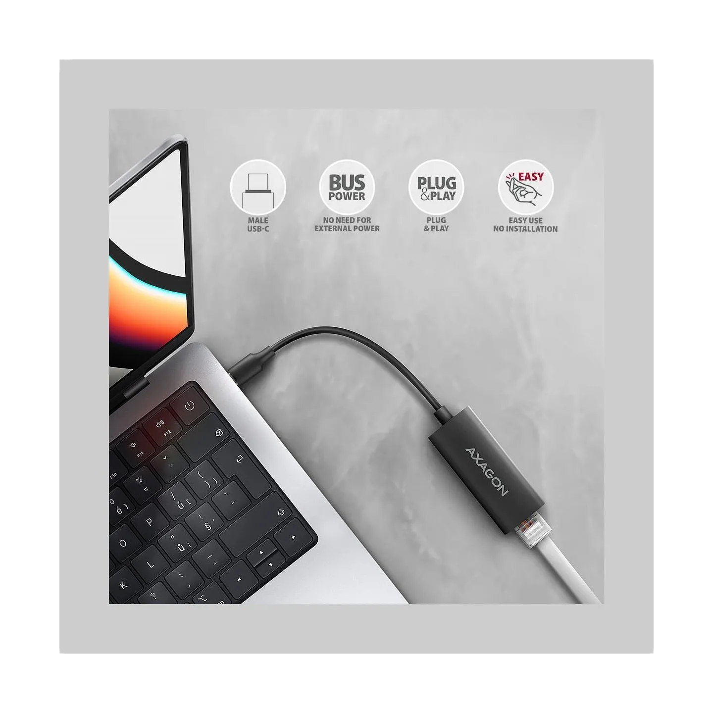Axagon ADE-ARC USB-C 3.2 Gen 1 - Gigabit Ethernet 10/100/1000 Adapter