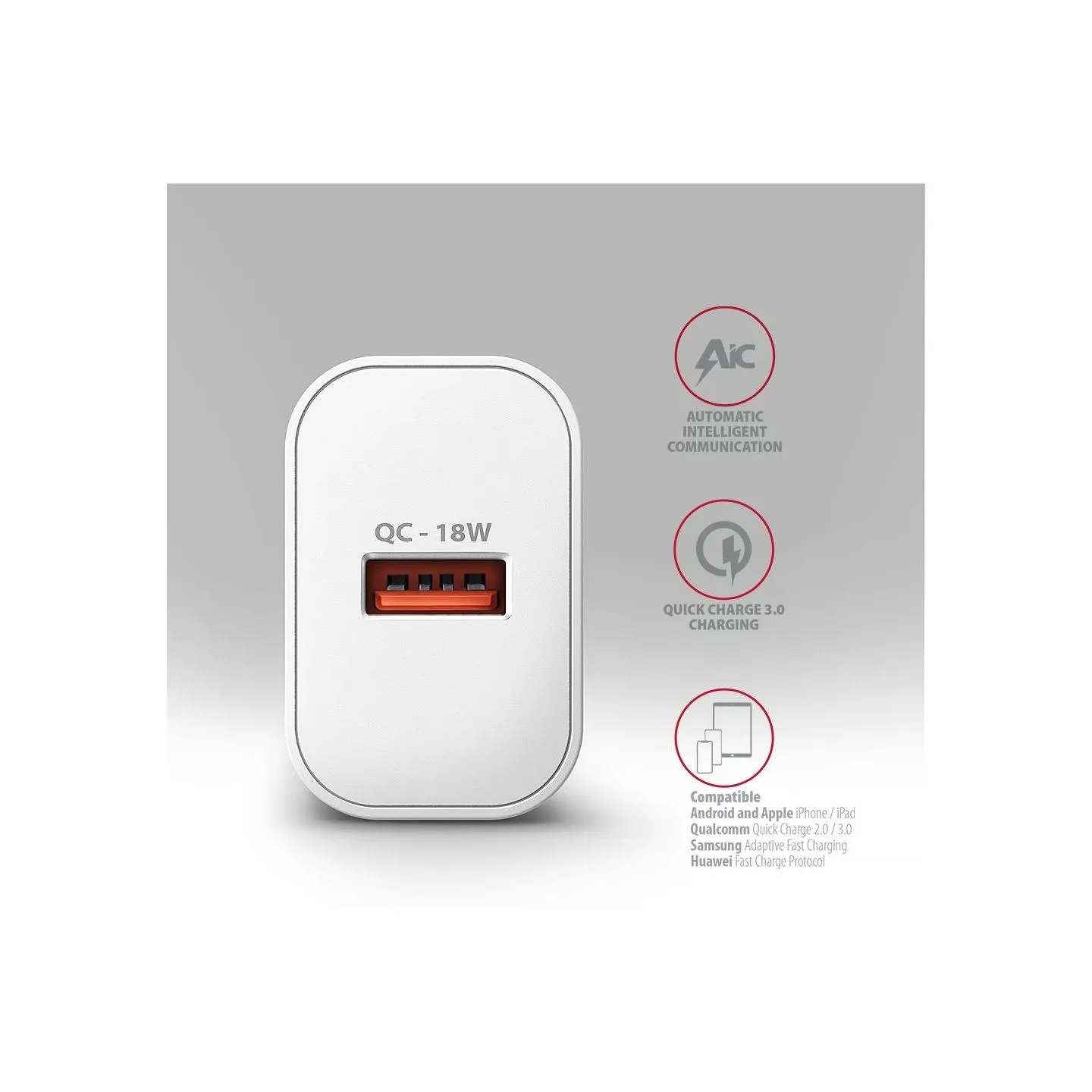 Axagon ACU-QC18W wall charger 1x QC3.0/AFC/FCP/SMART, 18W, white