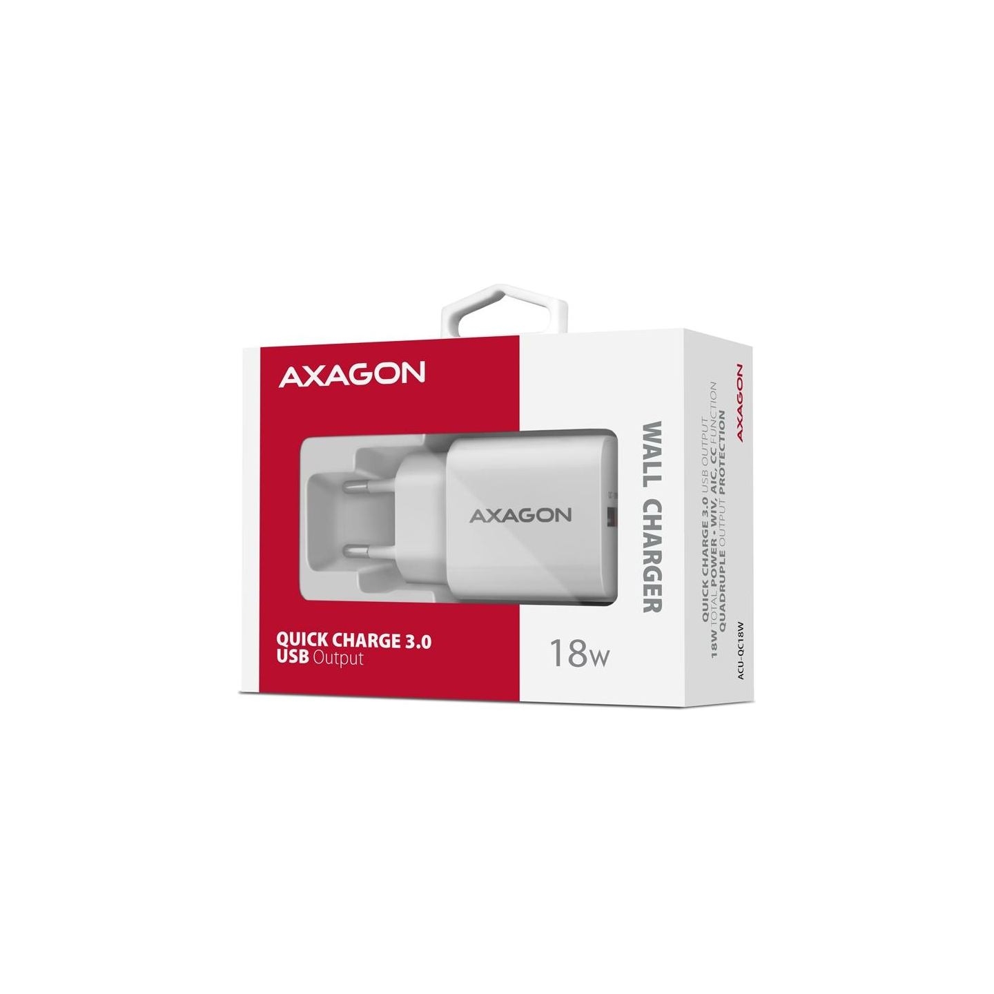 Axagon ACU-QC18W wall charger 1x QC3.0/AFC/FCP/SMART, 18W, white