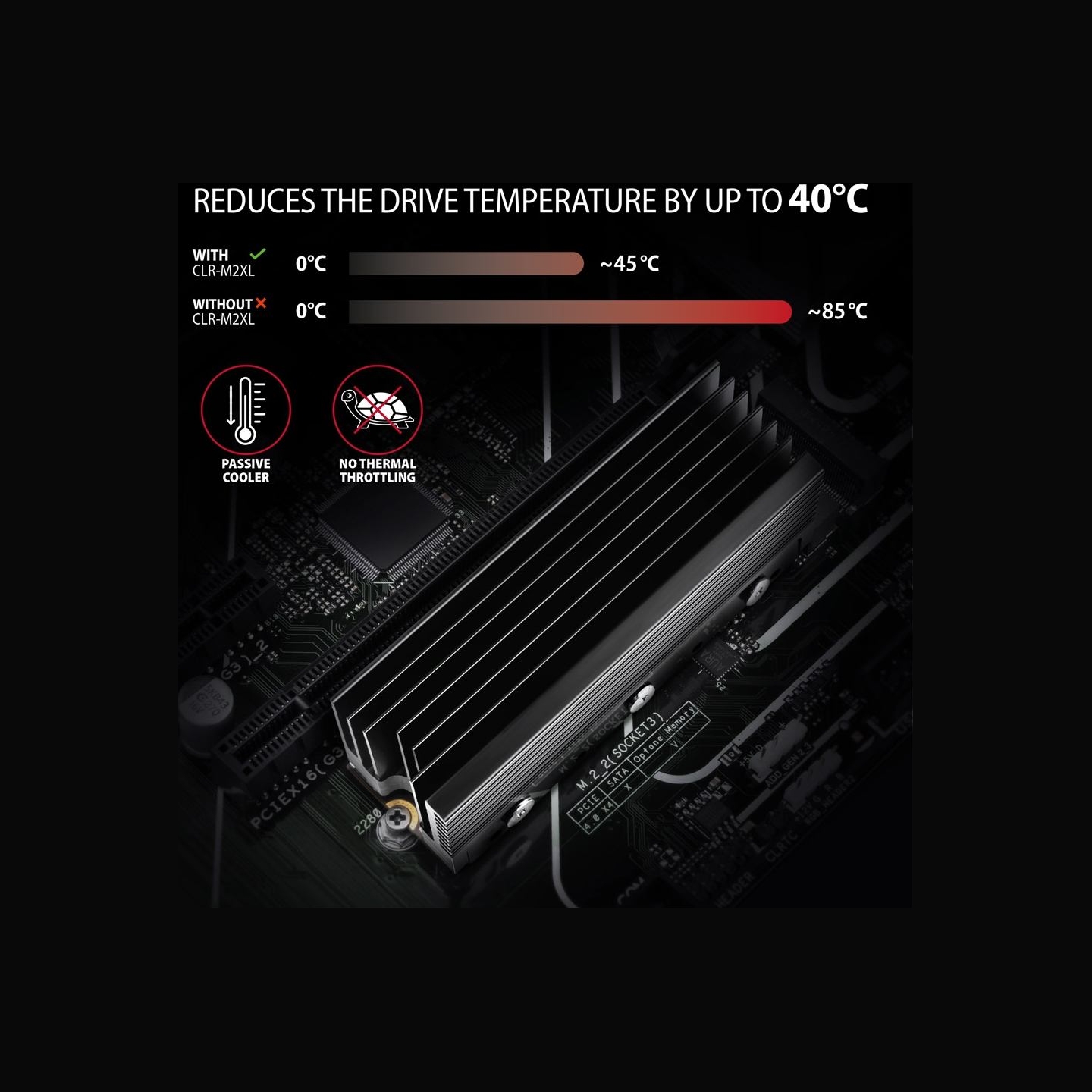 Axagon Passive aluminum heatsink for single-sided and double-sided M.2 SSD disks, size 2280, height 36 mm.