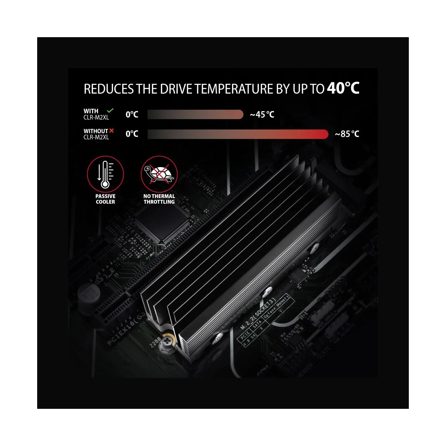 Axagon Passive aluminum heatsink for single-sided and double-sided M.2 SSD disks, size 2280, height 36 mm.