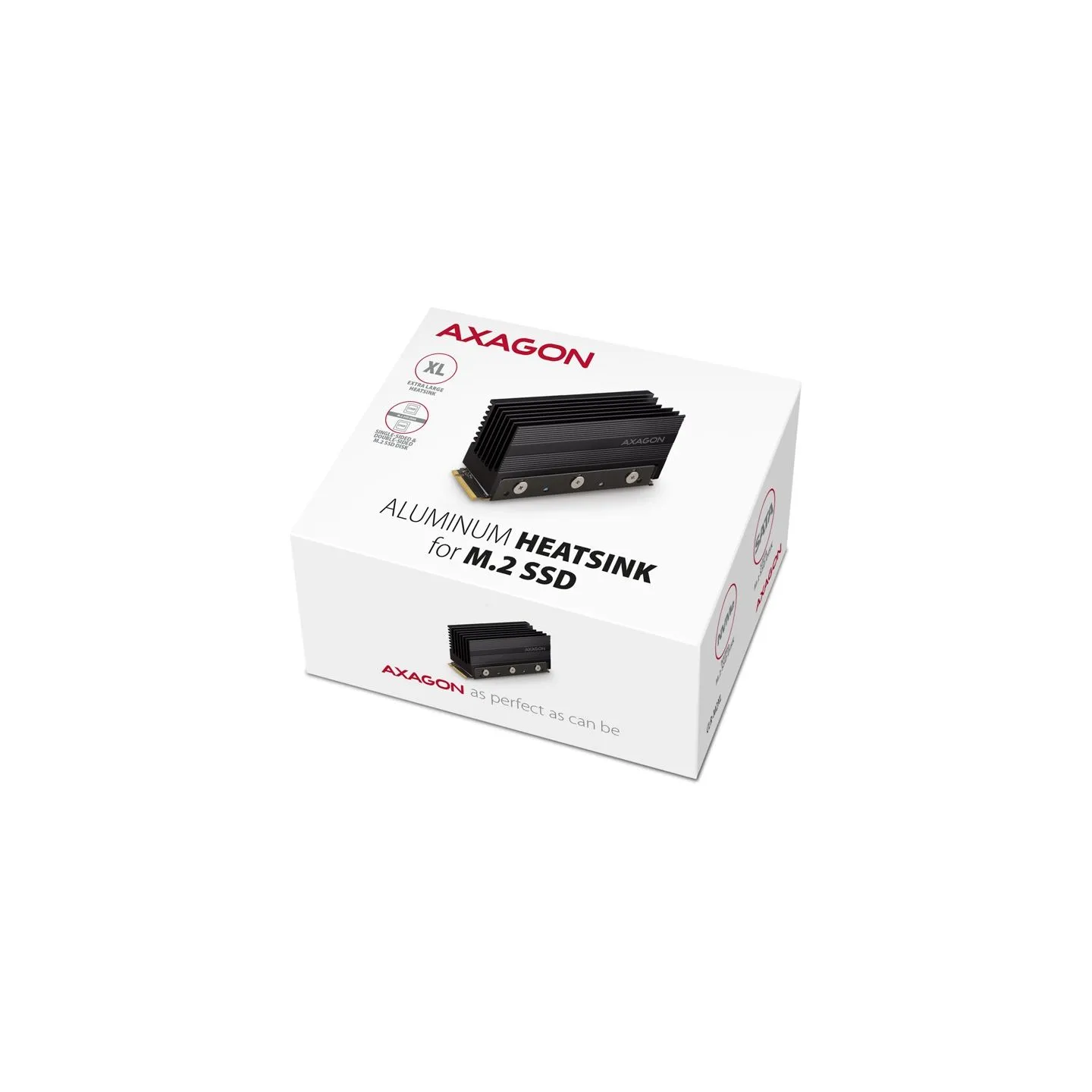 Axagon Passive aluminum heatsink for single-sided and double-sided M.2 SSD disks, size 2280, height 36 mm.
