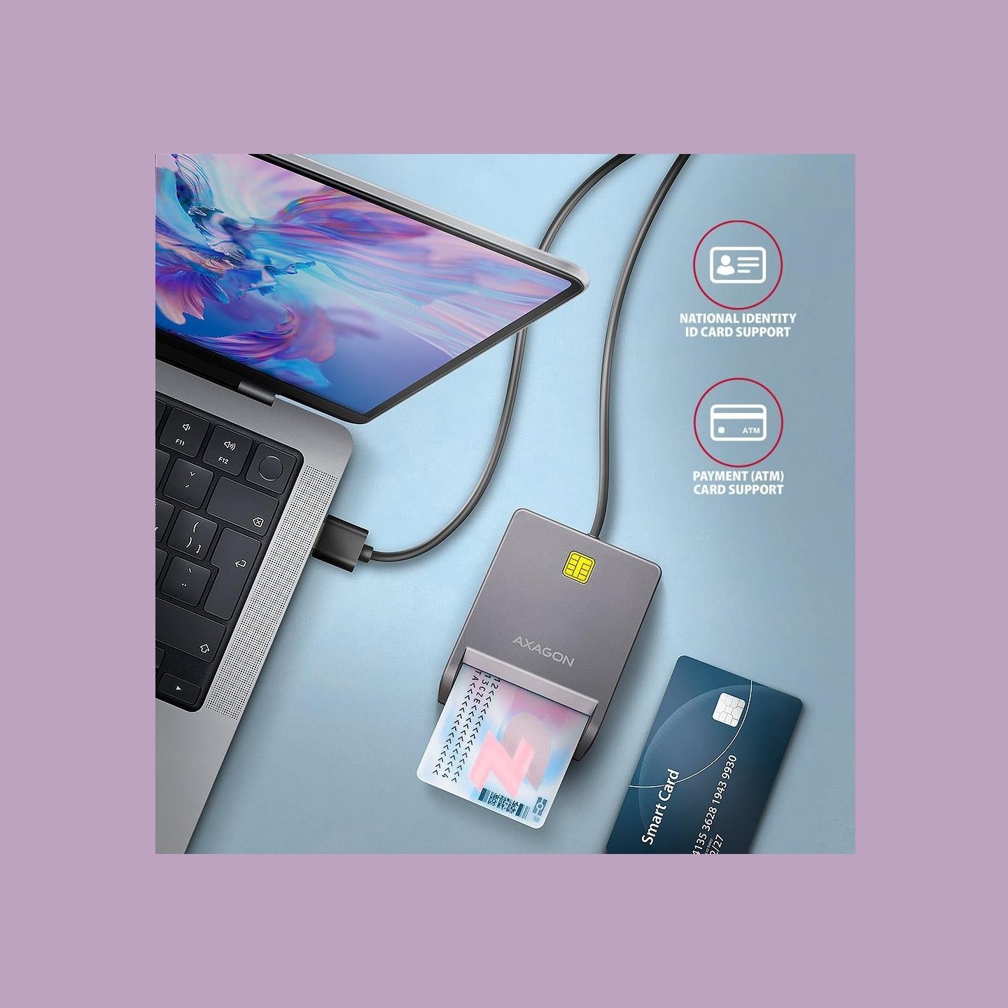 Axagon CRE-SM3T USB Smart card FlatReader
