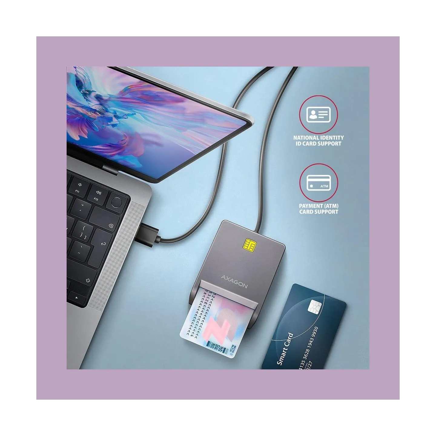 Axagon CRE-SM3T USB Smart card FlatReader