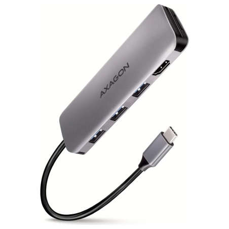 Axagon Multi port USB 3.2 Gen 1 hub. HDMI, card reader and three USB-A outputs. Cable USB-C 20 cm.