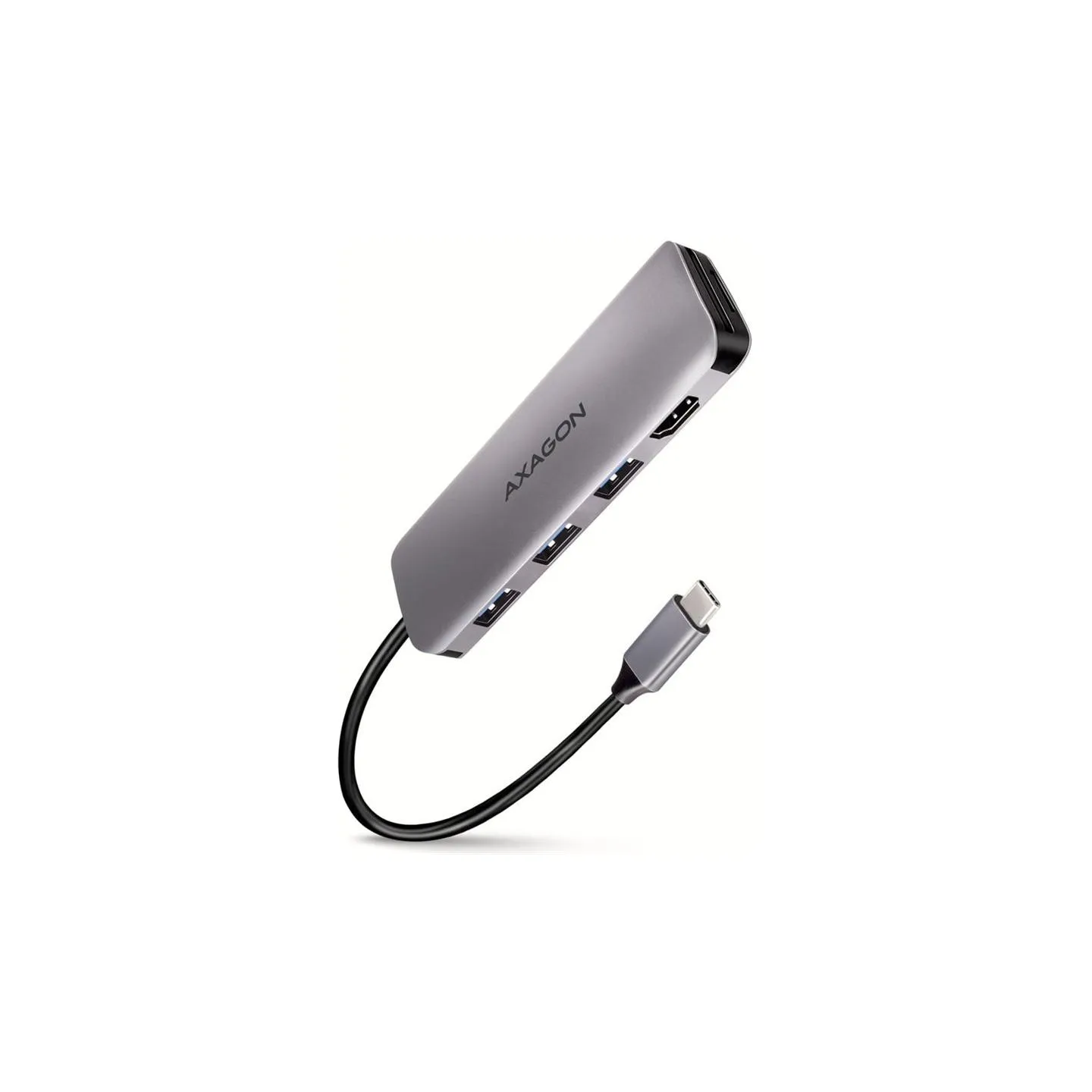 Axagon Multi port USB 3.2 Gen 1 hub. HDMI, card reader and three USB-A outputs. Cable USB-C 20 cm.