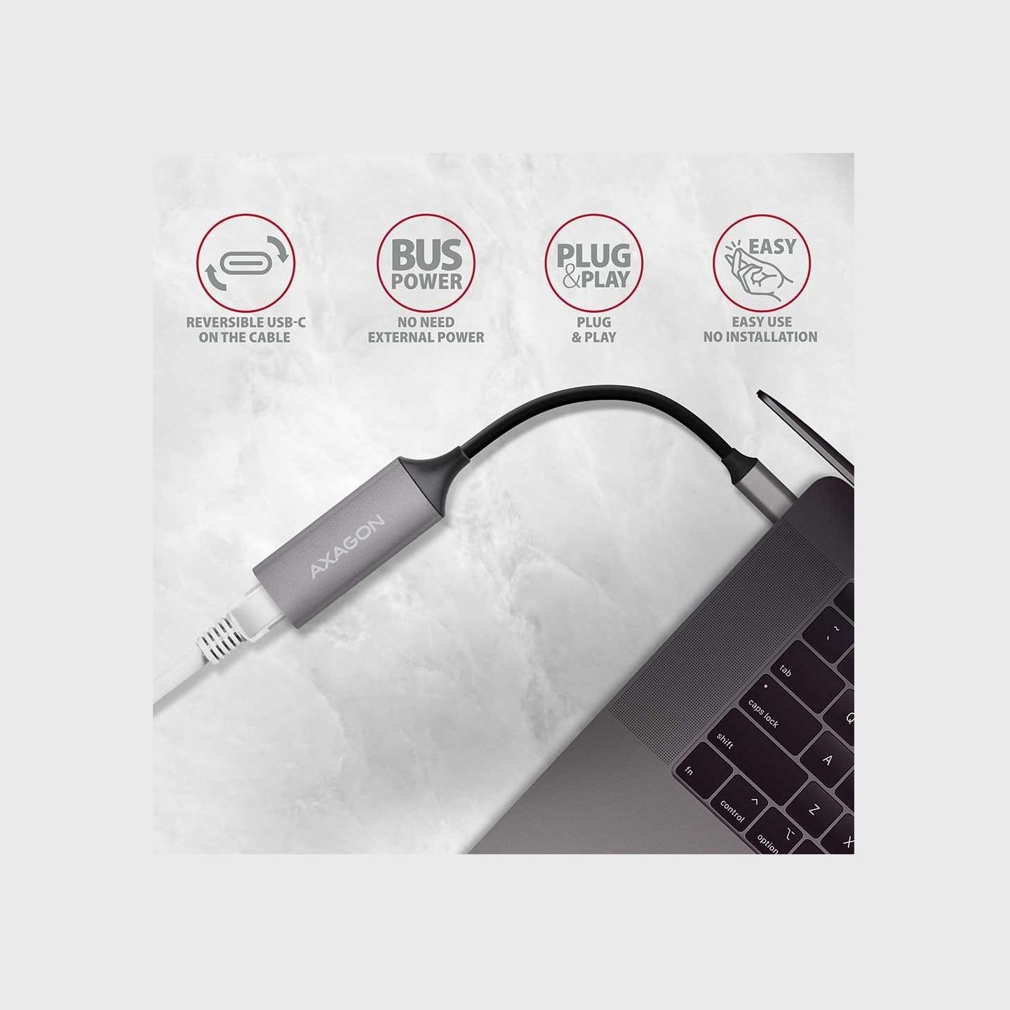 Axagon ADE-TRC Type-C USB3.2 Gen 1 - Gigabit Ethernet 10/100/1000 Adapter, metal, titan grey