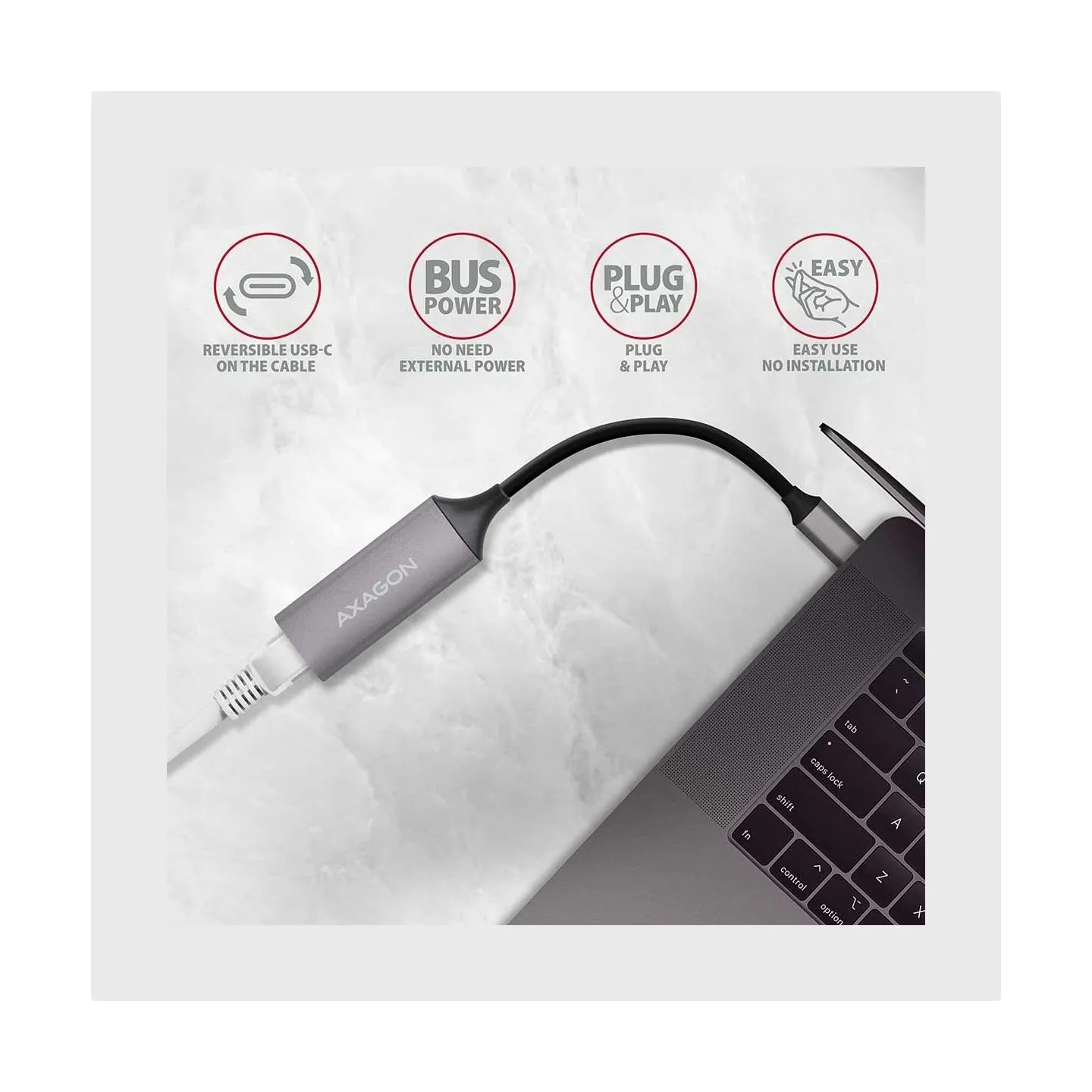 Axagon ADE-TRC Type-C USB3.2 Gen 1 - Gigabit Ethernet 10/100/1000 Adapter, metal, titan grey
