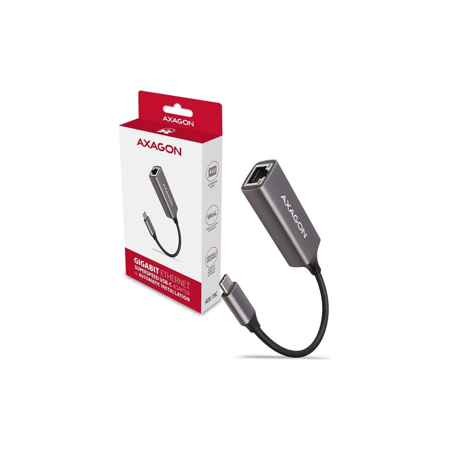 Axagon ADE-TRC Type-C USB3.2 Gen 1 - Gigabit Ethernet 10/100/1000 Adapter, metal, titan grey
