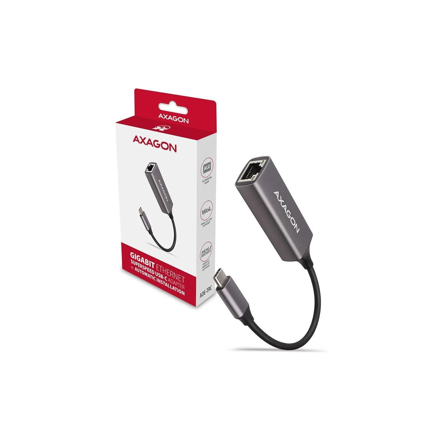 Axagon ADE-TRC Type-C USB3.2 Gen 1 - Gigabit Ethernet 10/100/1000 Adapter, metal, titan grey