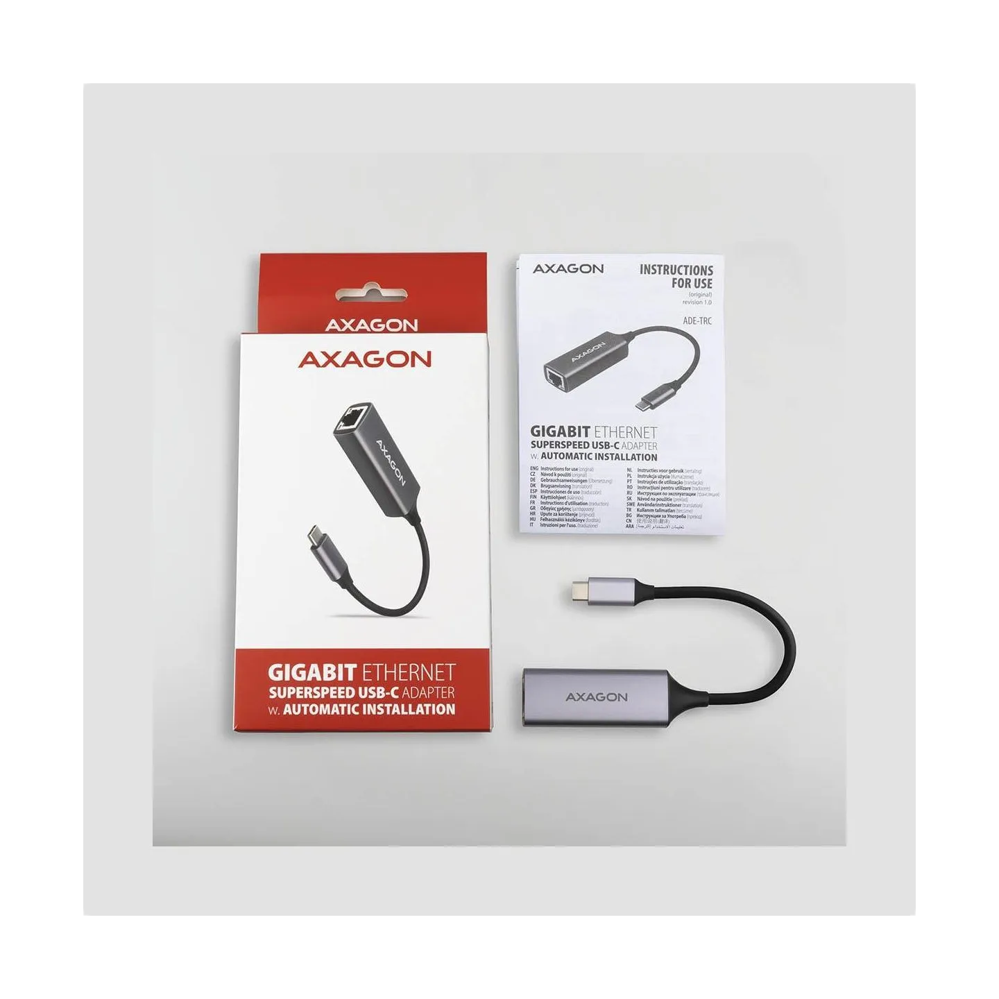 Axagon ADE-TRC Type-C USB3.2 Gen 1 - Gigabit Ethernet 10/100/1000 Adapter, metal, titan grey