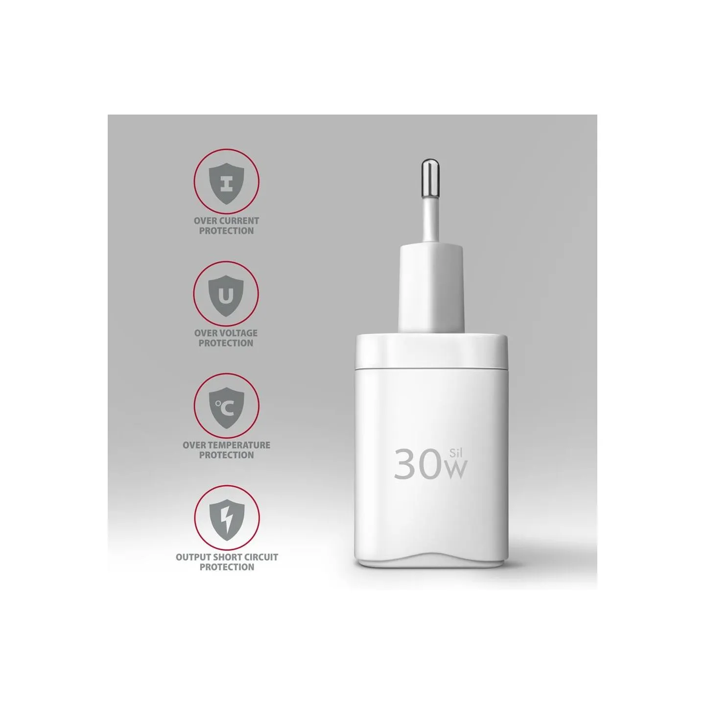Axagon Sil wallcharger 2x port (USB-A + USB-C), PD3.0/QC4+/PPS/AFC/Apple. 30W total power.