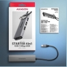 Axagon HMC-H3A 3x USB-A (2x USB2.0, 1x USB3.0) + HDMI 4K 30Hz, 3.2 Gen 1 hub, metal, 15cm USB-C cable