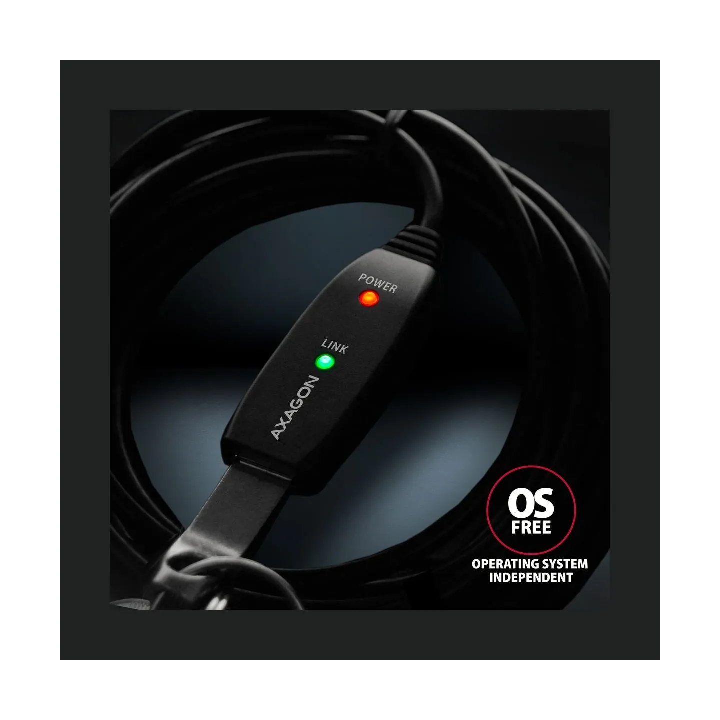 Axagon ADR-220 Active extension USB 2.0 A-M > A-F cable, 20 m long. Power supply option.