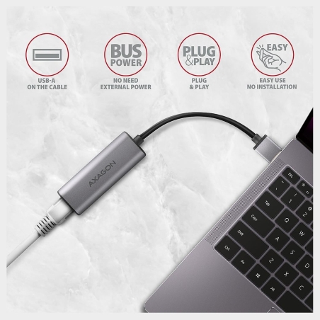 Axagon ADE-25R SUPERSPEED USB-A 2.5 GIGABIT ETHERNETCompact aluminum USB-A 3.2 Gen 1 2.5 Gigabit Ethernet 10/100/1000/2500 Mbit 