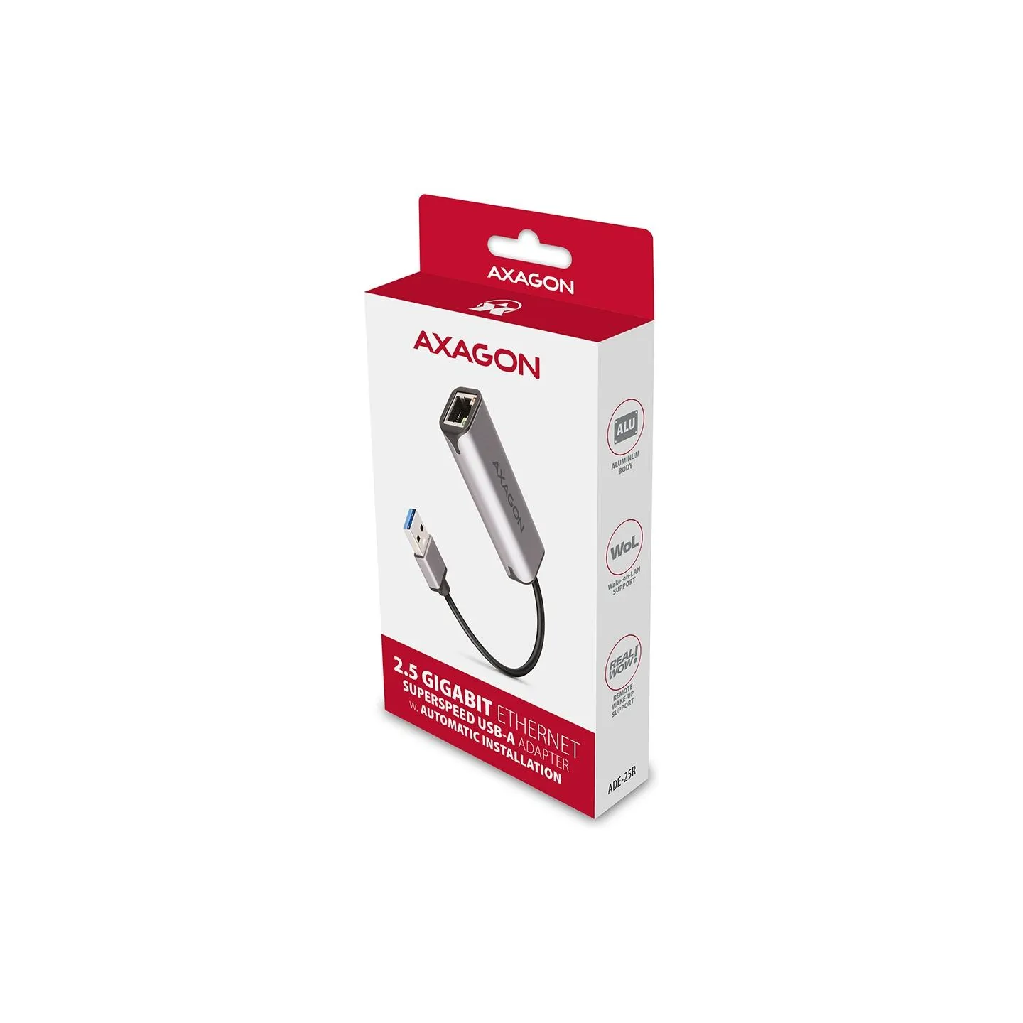 Axagon ADE-25R SUPERSPEED USB-A 2.5 GIGABIT ETHERNETCompact aluminum USB-A 3.2 Gen 1 2.5 Gigabit Ethernet 10/100/1000/2500 Mbit 