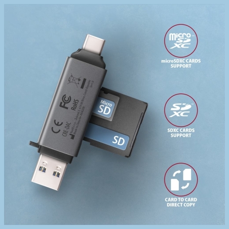 Axagon CRE-DAC External, Type-C+Type-A 2-slot SD/microSD