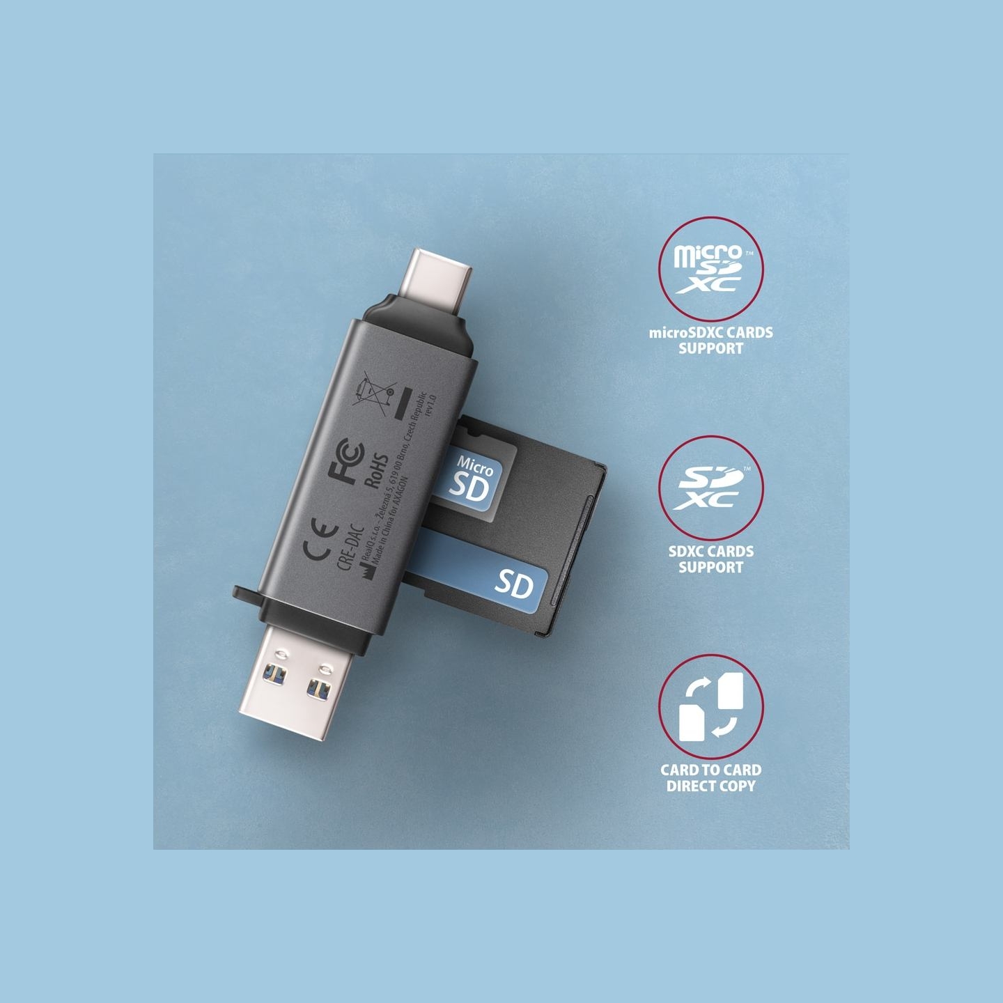 Axagon CRE-DAC External, Type-C+Type-A 2-slot SD/microSD