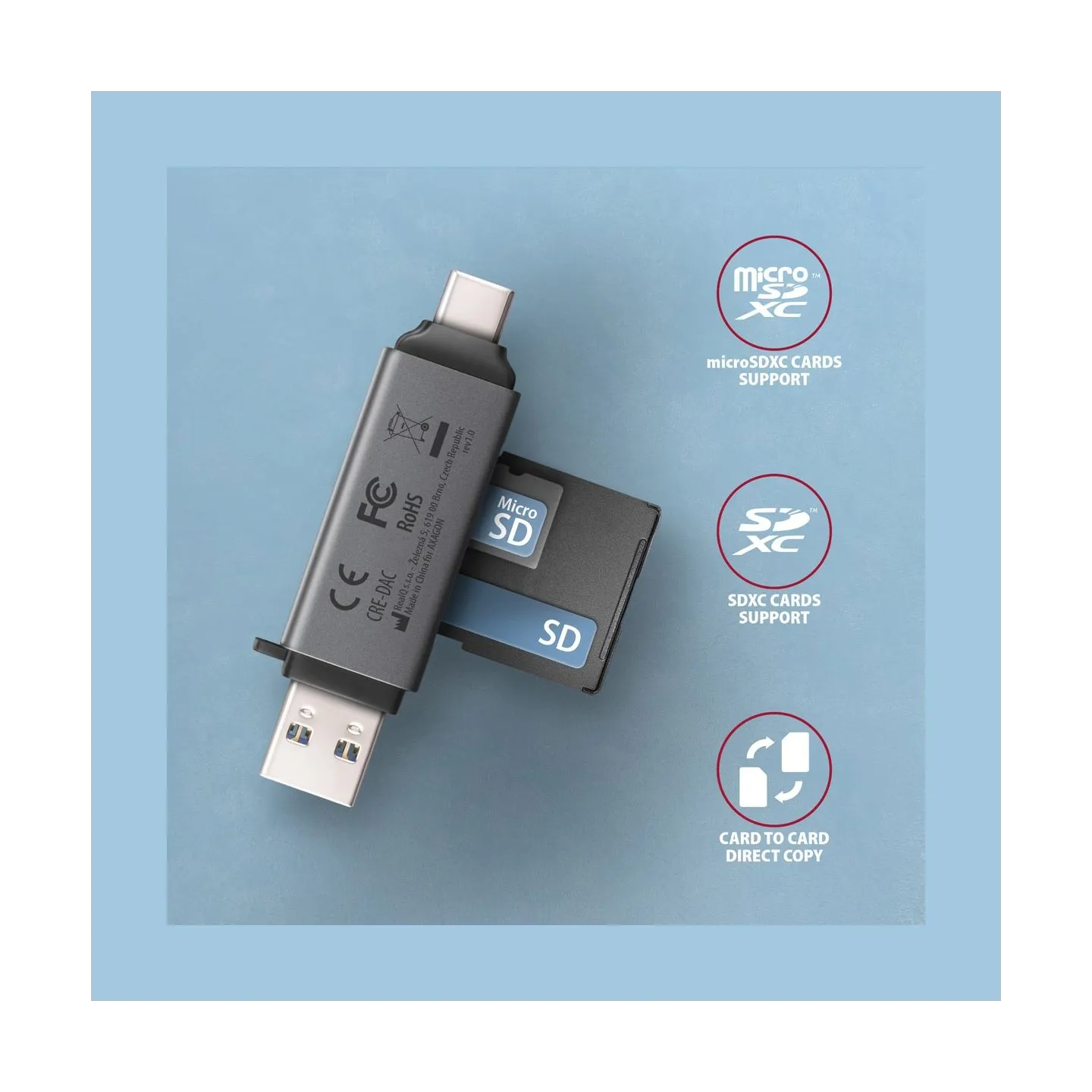 Axagon CRE-DAC External, Type-C+Type-A 2-slot SD/microSD
