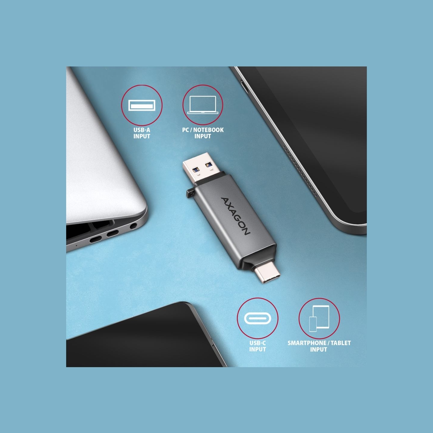 Axagon CRE-DAC External, Type-C+Type-A 2-slot SD/microSD