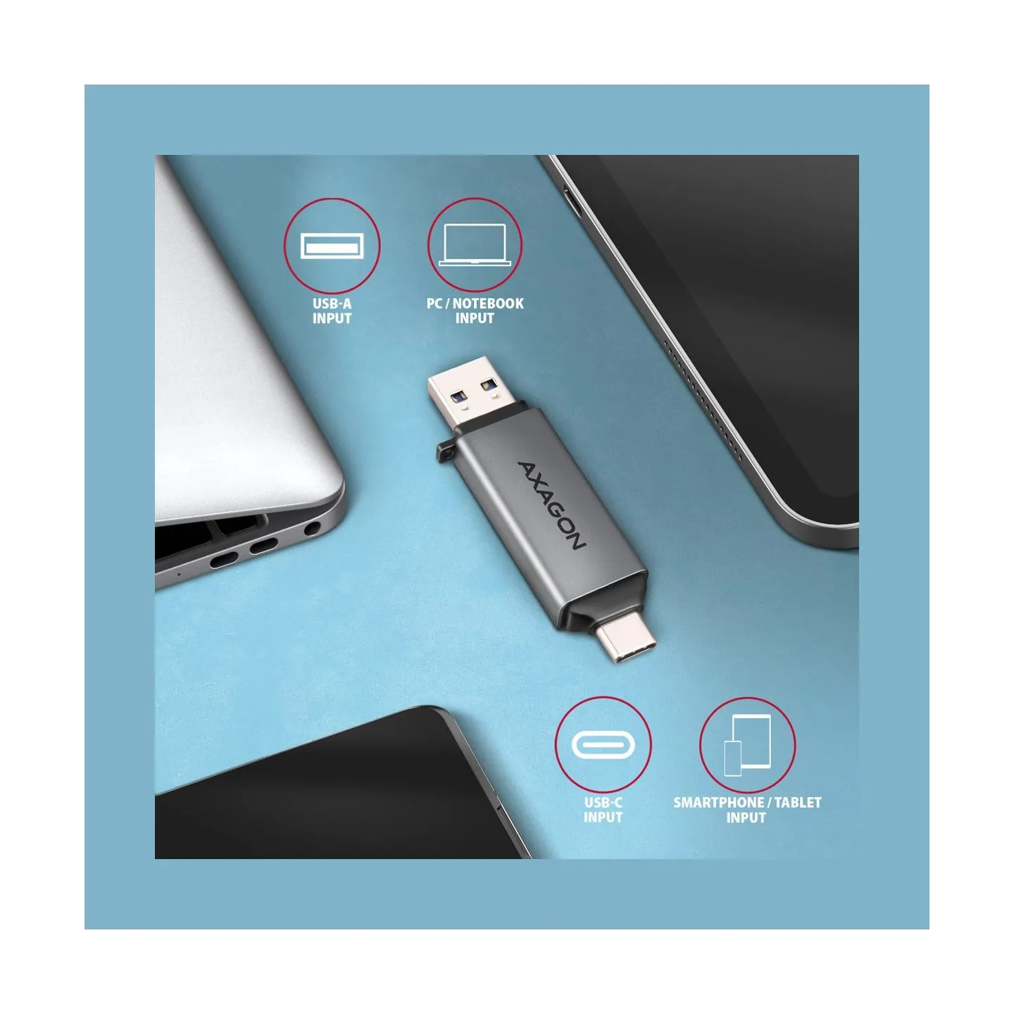 Axagon CRE-DAC External, Type-C+Type-A 2-slot SD/microSD