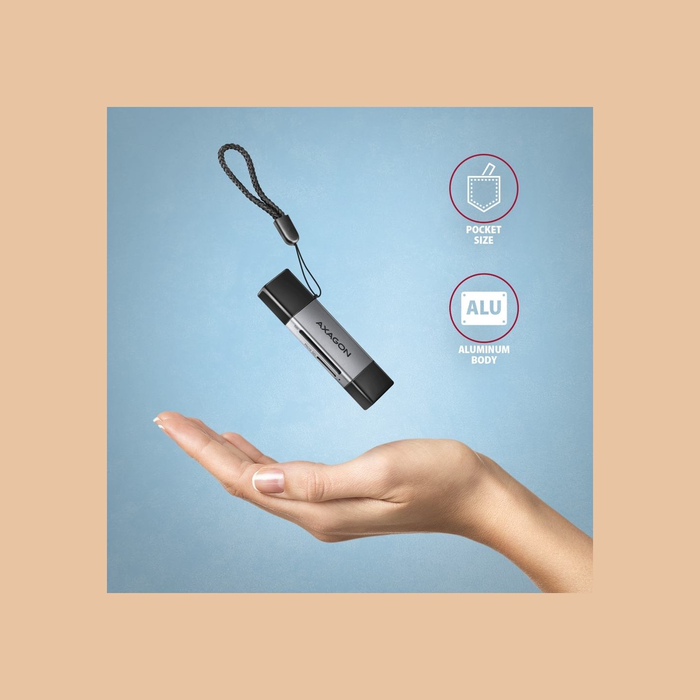 Axagon CRE-DAC External, Type-C+Type-A 2-slot SD/microSD