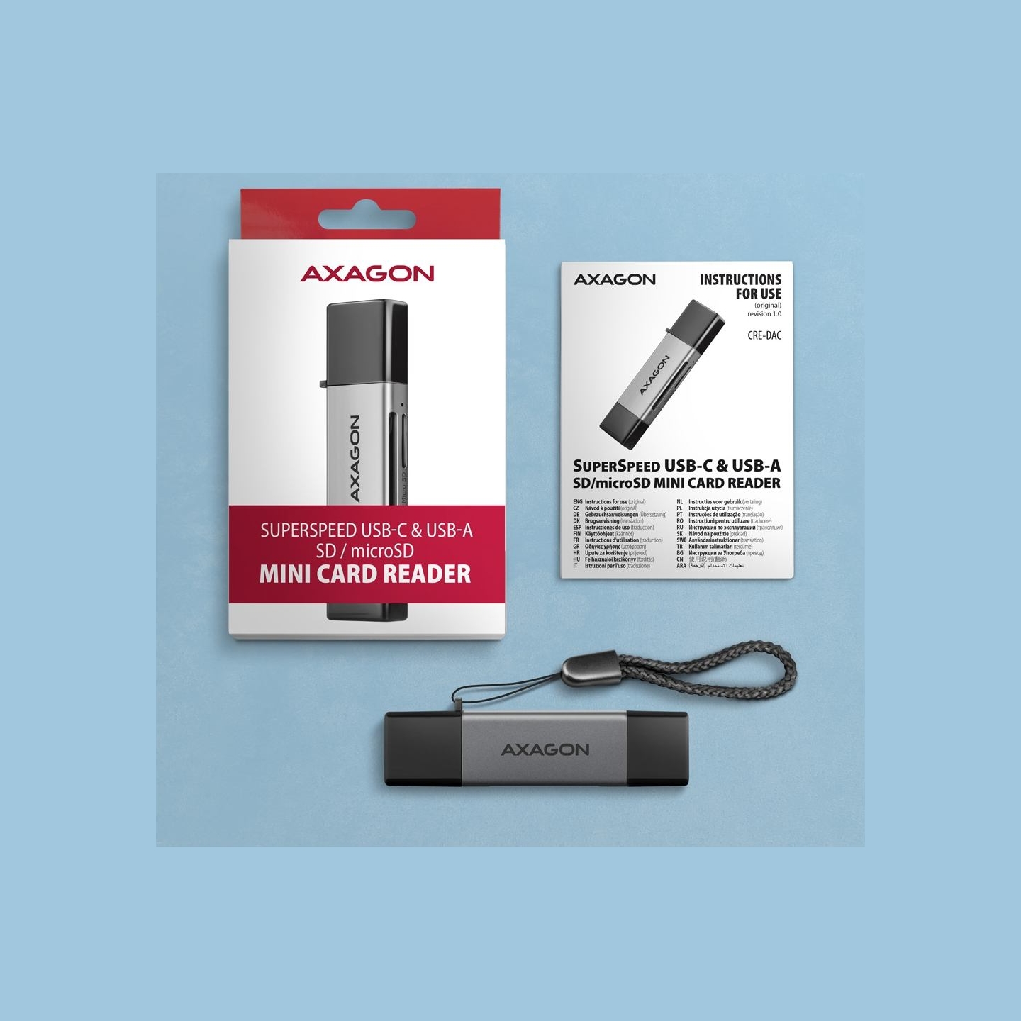 Axagon CRE-DAC External, Type-C+Type-A 2-slot SD/microSD