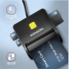 Axagon Compact desktop USB contact Smart/ID & SD/microSD/SIM card reader with long USB-A cable.