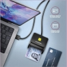 Axagon Compact desktop USB contact Smart/ID & SD/microSD/SIM card reader with long USB-A cable.