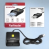 Axagon Compact desktop USB contact Smart/ID & SD/microSD/SIM card reader with long USB-A cable.