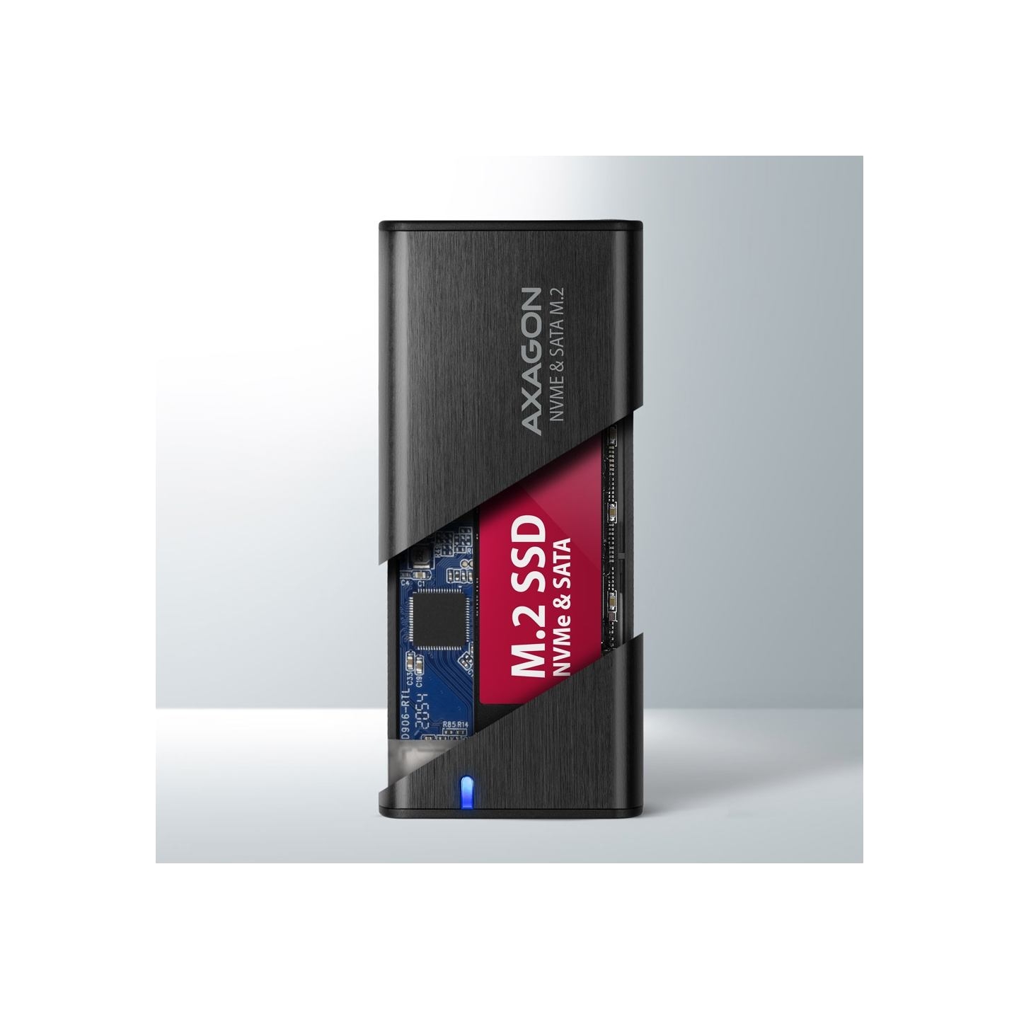 Axagon External USB-C 3.2 Gen 2 metal box for M.2 NVMe & SATA SSD disks. Screwless.