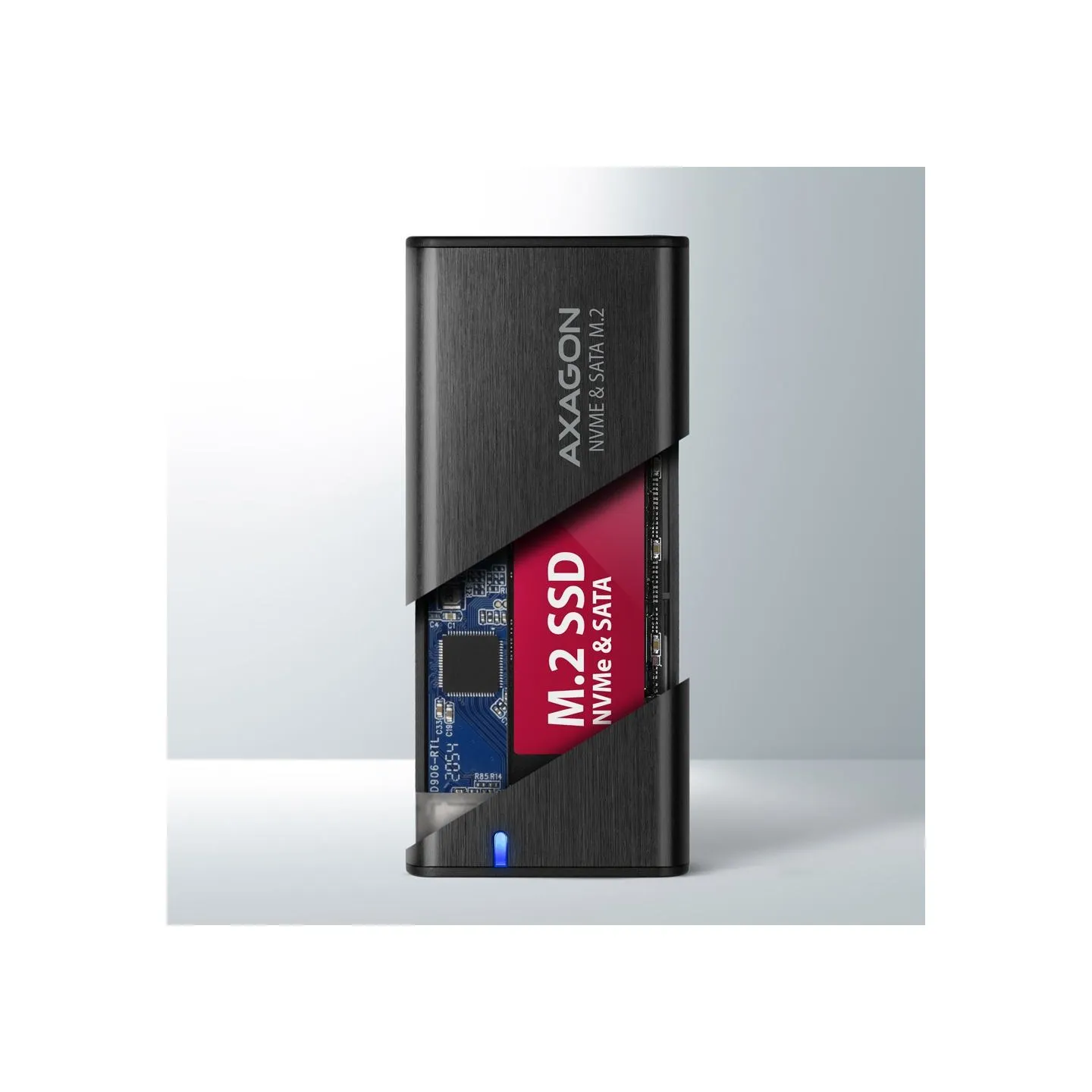 Axagon External USB-C 3.2 Gen 2 metal box for M.2 NVMe & SATA SSD disks. Screwless.