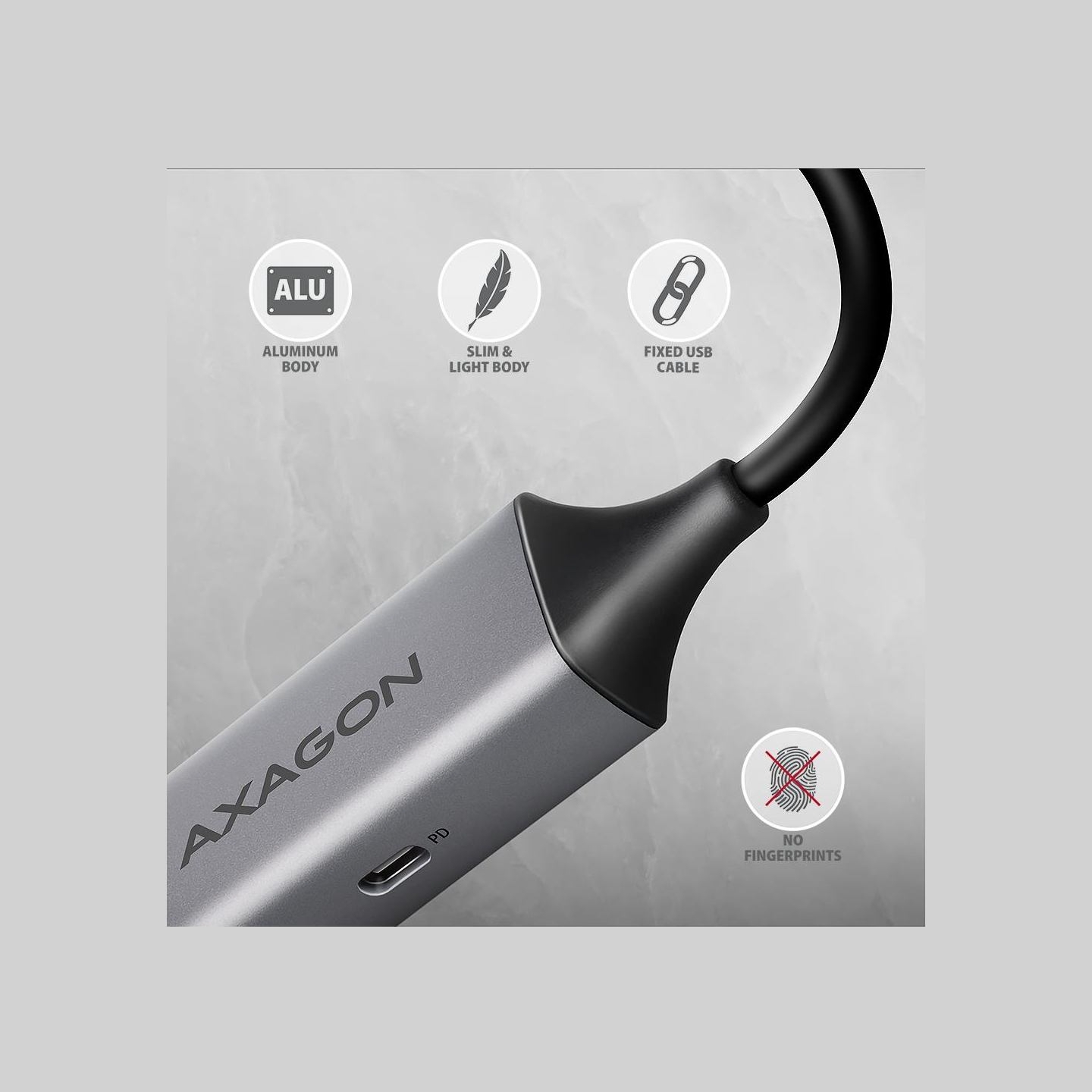 Axagon ADE-TXPD USB-C USB3.2 Gen 1 -  Gigabit Ethernet + PD 100W, Switch comp., metal, grey