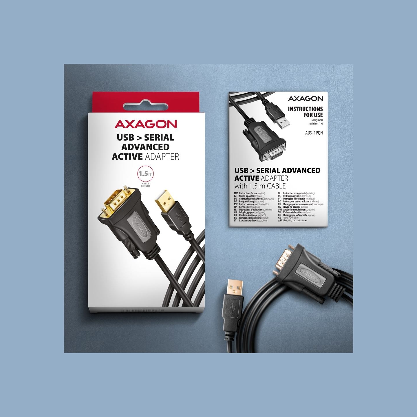 Axagon ADS-1PQN USB > SERIAL ADVANCED ACTIVE ADAPTER