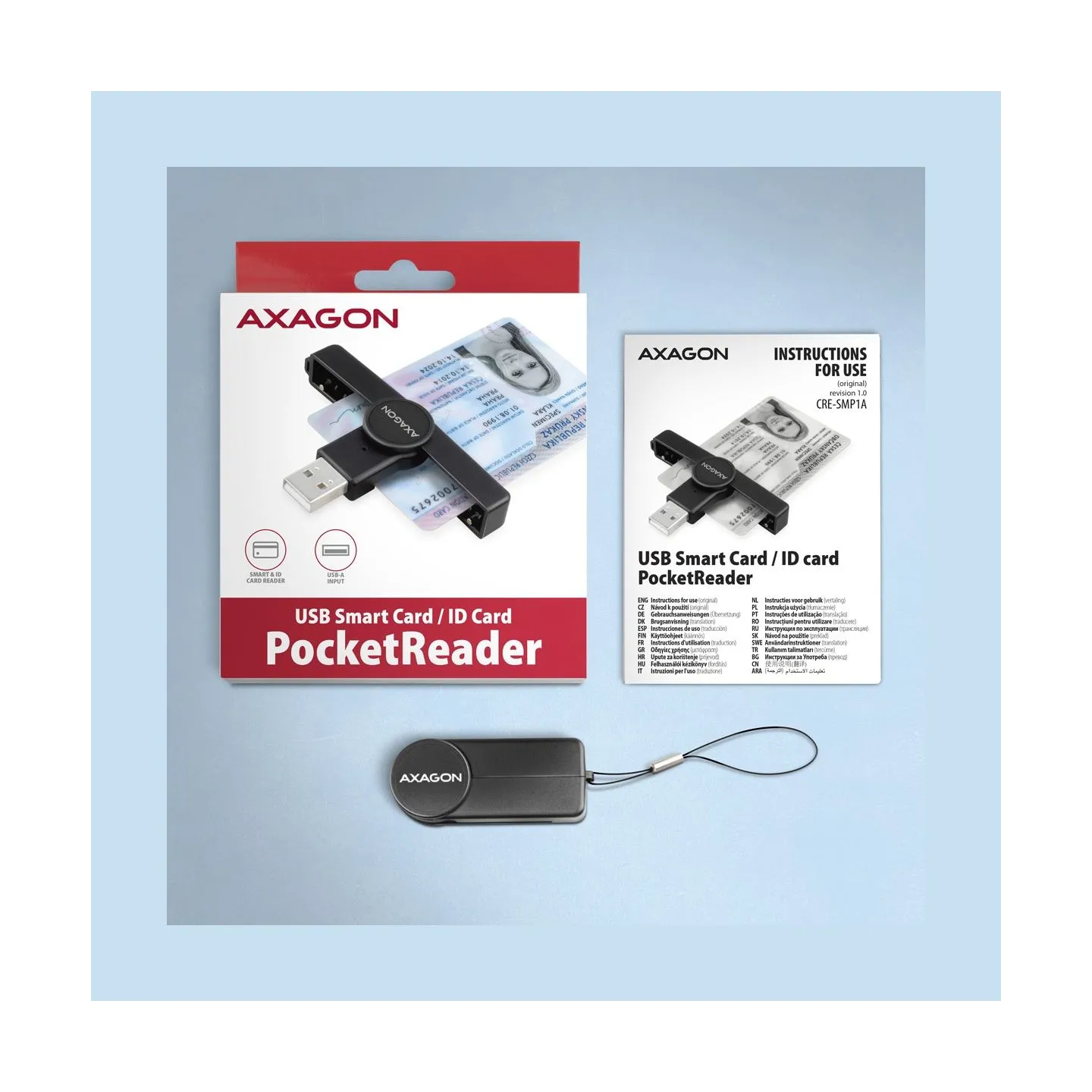 Axagon Foldable pocket USB-A contact Smart/ID card reader | CRE-SMPA